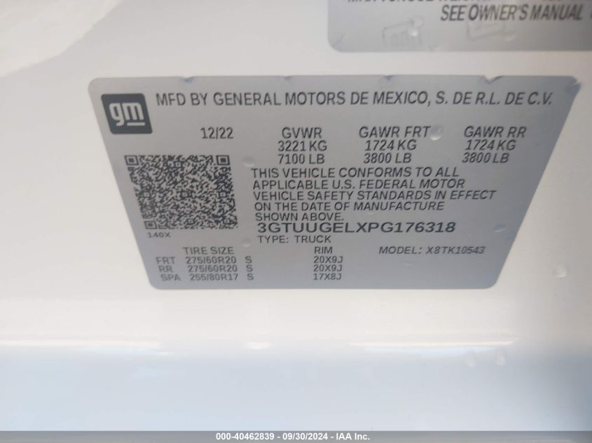 VIN 3GTUUGELXPG176318 2023 GMC Sierra, 1500 no.9