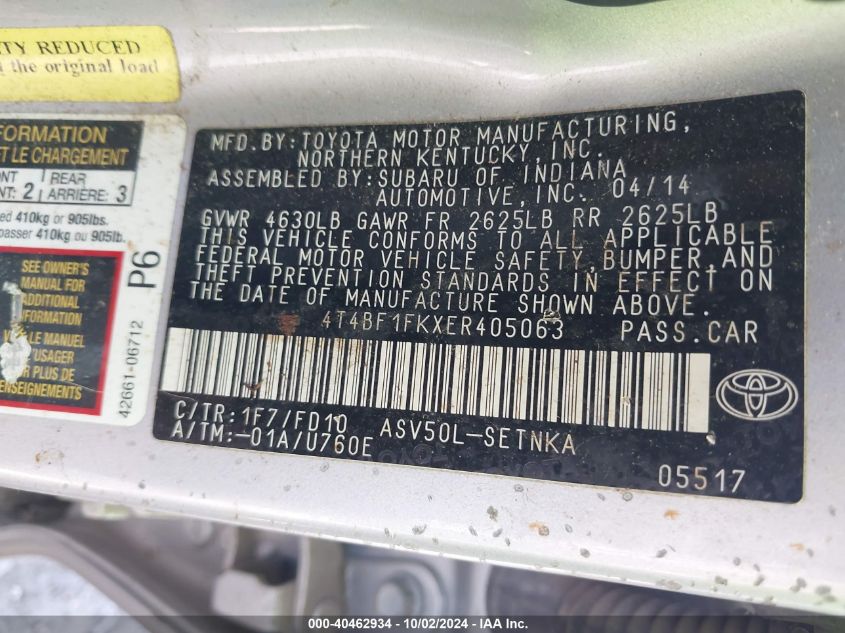 4T4BF1FKXER405063 2014 Toyota Camry Le