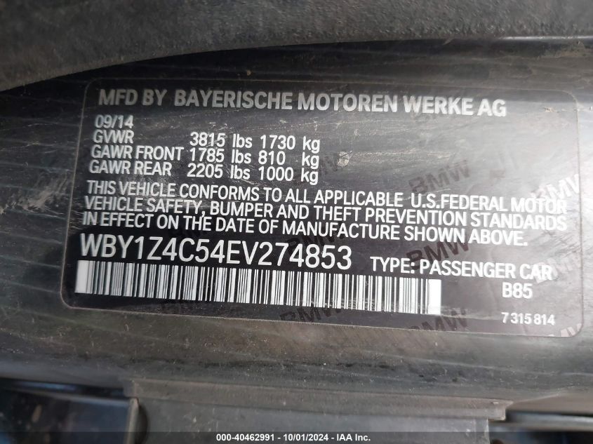 WBY1Z4C54EV274853 2014 BMW I3 Rex