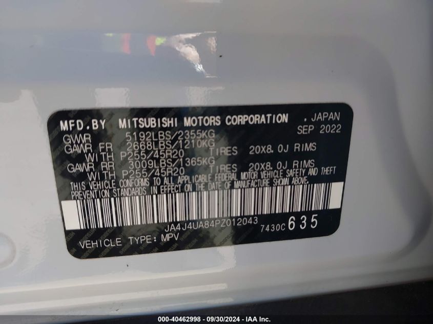 2023 Mitsubishi Outlander Ralliart S-Awc/Se 2.5 S-Awc/Se Black Edition S-Awc/Se Special Editiont S-Awc VIN: JA4J4UA84PZ012043 Lot: 40462998