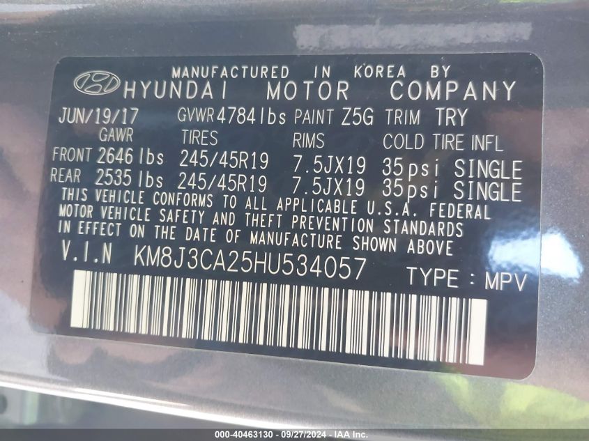 KM8J3CA25HU534057 2017 Hyundai Tucson Limited