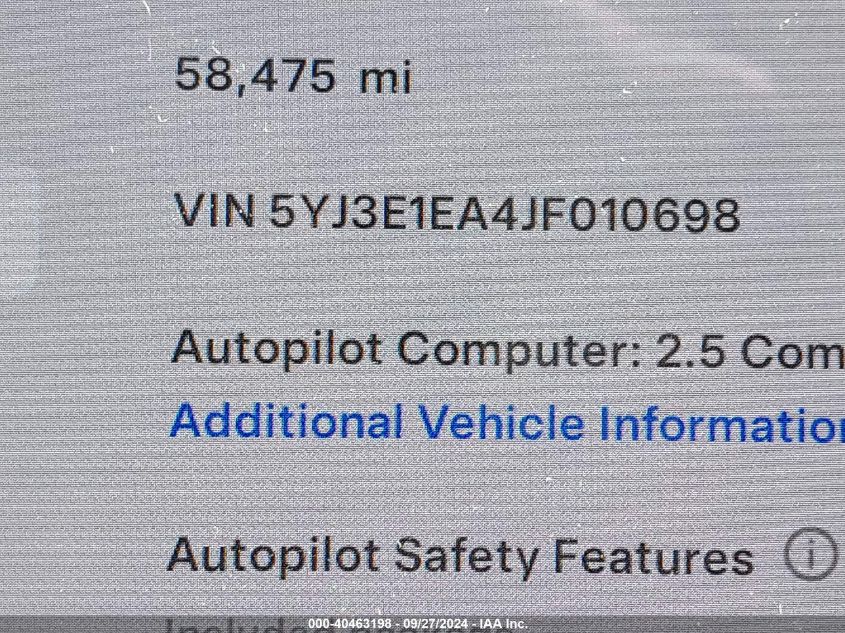 2018 Tesla Model 3 Long Range/Mid Range VIN: 5YJ3E1EA4JF010698 Lot: 40463198