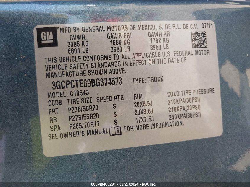 3GCPCTE09BG374573 2011 Chevrolet Silverado 1500 Ltz