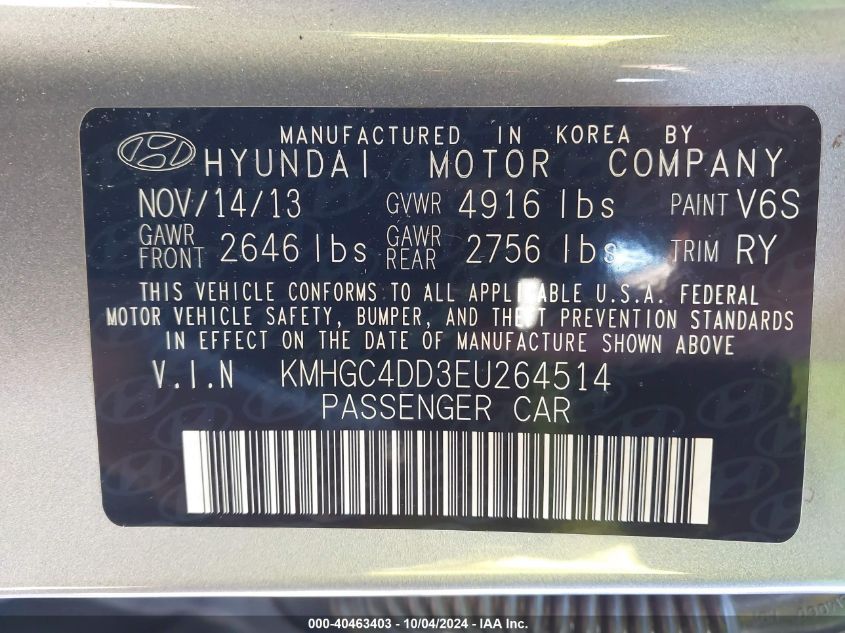 KMHGC4DD3EU264514 2014 Hyundai Genesis 3.8