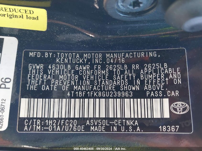 4T1BF1FK8GU239963 2016 Toyota Camry Le