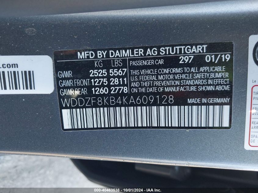 WDDZF8KB4KA609128 2019 Mercedes-Benz E 63 Amg-S 4Matic