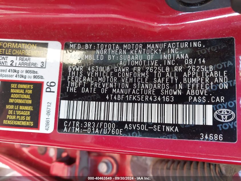 4T4BF1FK5ER434163 2014 Toyota Camry Le