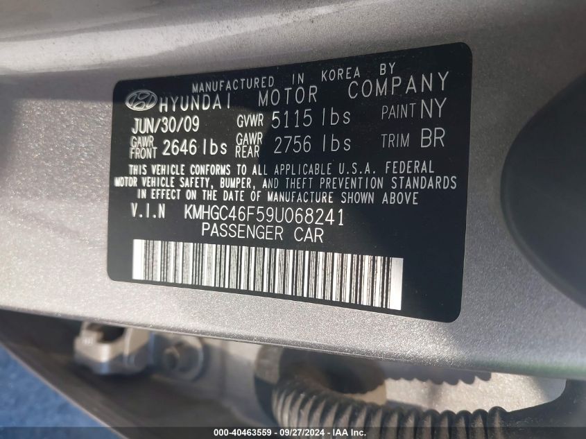 KMHGC46F59U068241 2009 Hyundai Genesis 4.6