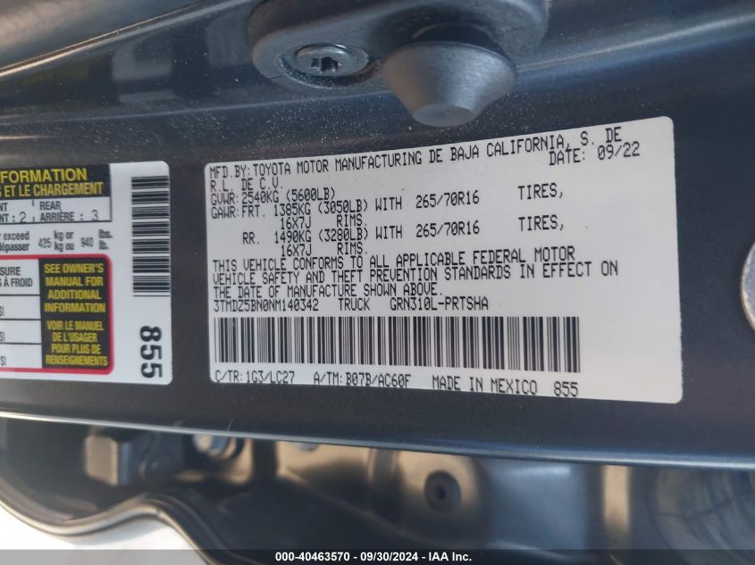 3TMDZ5BN0NM140342 2022 Toyota Tacoma Trd Off Road