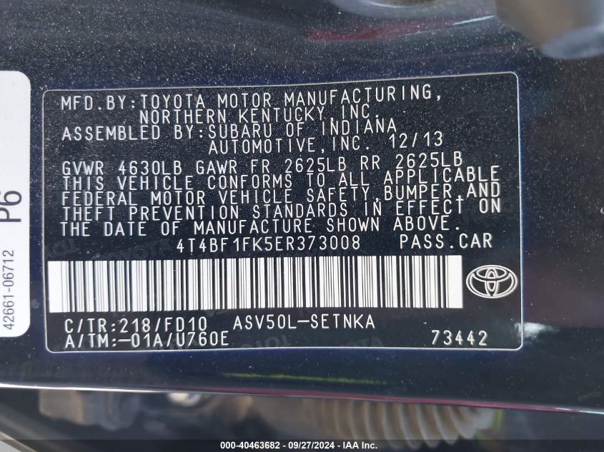 4T4BF1FK5ER373008 2014 Toyota Camry Le