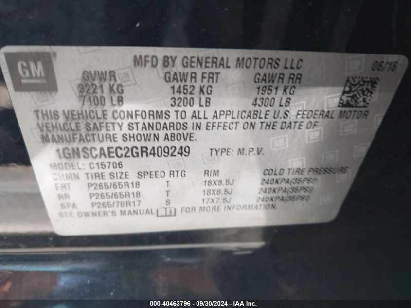 1GNSCAEC2GR409249 2016 Chevrolet Tahoe Ls