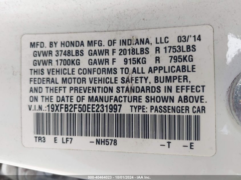 19XFB2F50EE231997 2014 Honda Civic Lx