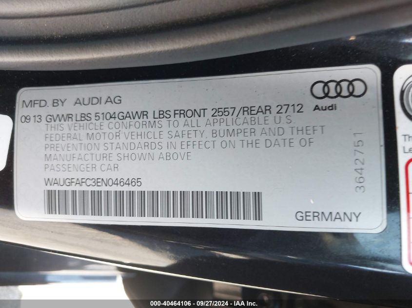 WAUGFAFC3EN046465 2014 Audi A6 2.0T Premium