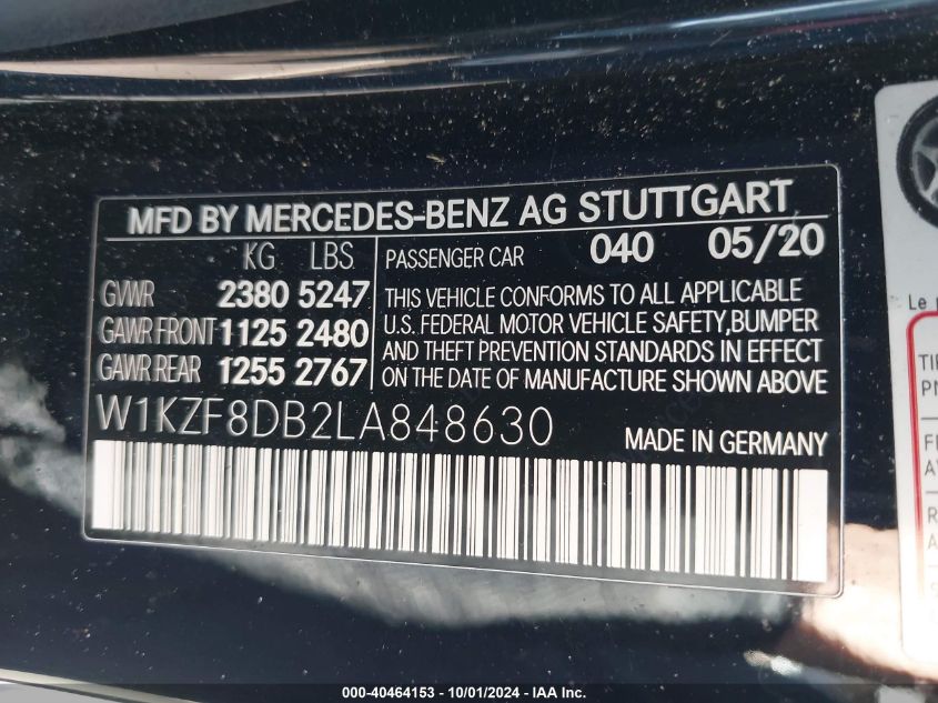 W1KZF8DB2LA848630 2020 Mercedes-Benz E 350