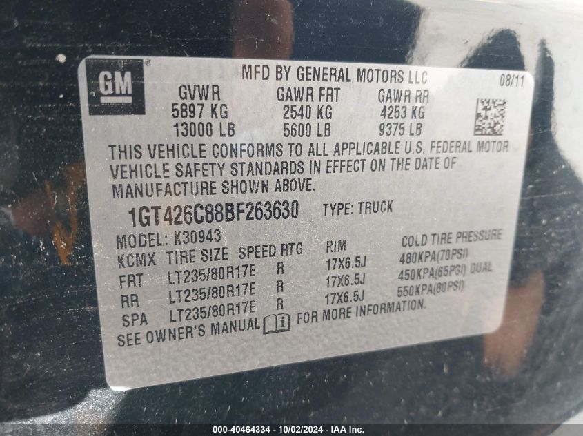 1GT426C88BF263630 2011 GMC Sierra 3500Hd Denali