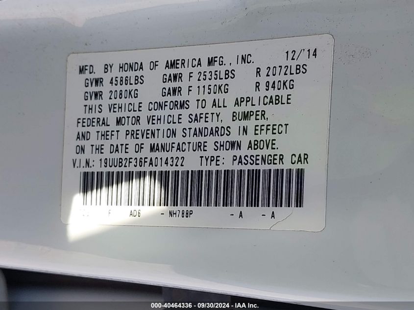 19UUB2F36FA014322 2015 Acura Tlx