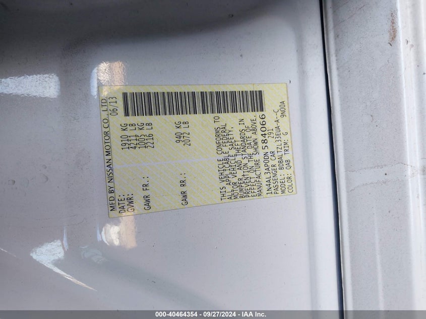 1N4AL3AP0DN584066 2013 Nissan Altima 2.5 Sv