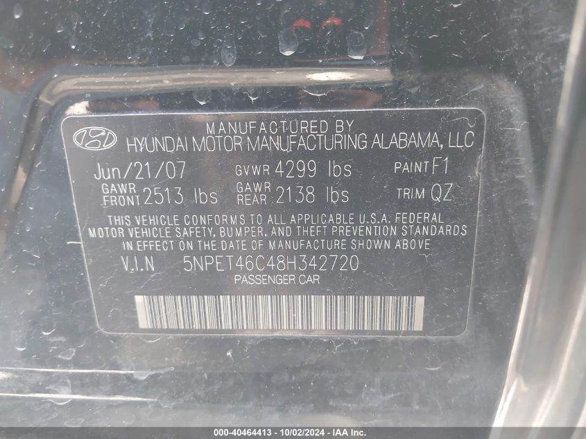 5NPET46C48H342720 2008 Hyundai Sonata Gls