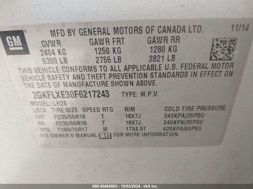 2GKFLXE30F6217243 2015 GMC Terrain Slt-1