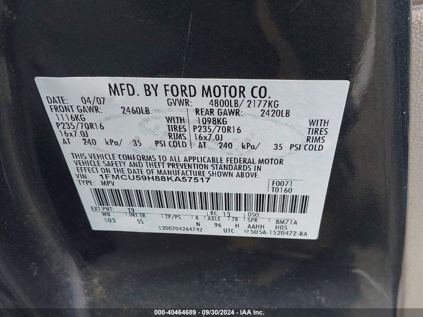 1FMCU59H88KA57517 2008 Ford Escape Hybrid