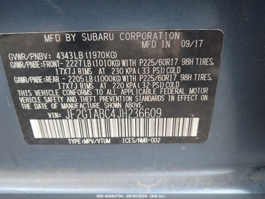 JF2GTABC4JH236609 2018 Subaru Crosstrek 2.0I Premium