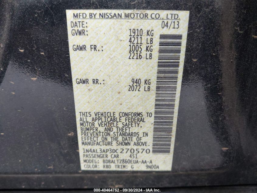 1N4AL3AP3DC270570 2013 Nissan Altima 2.5 Sv