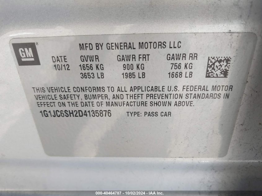 1G1JC6SH2D4135876 2013 Chevrolet Sonic Lt Auto