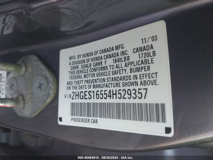 2HGES16554H529357 2004 Honda Civic Lx