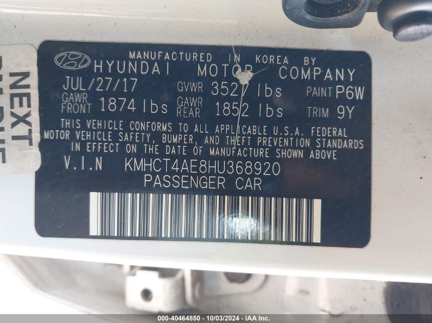 KMHCT4AE8HU368920 2017 Hyundai Accent Value Edition