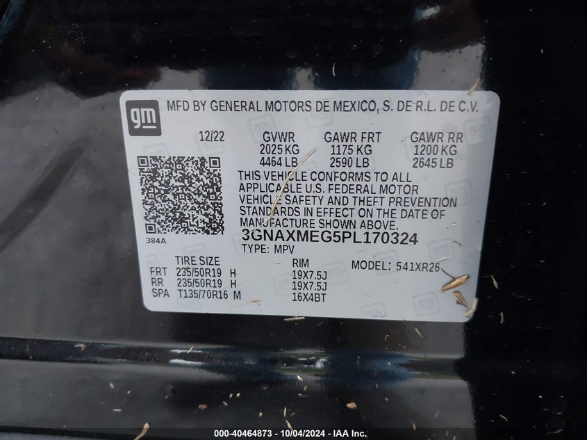 VIN: 3GNAXMEG5PL170324 2023 CHEVROLET EQUINOX FWD RS