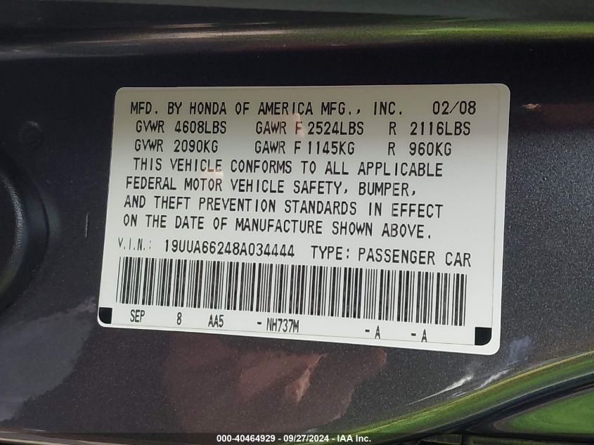 19UUA66248A034444 2008 Acura Tl 3.2