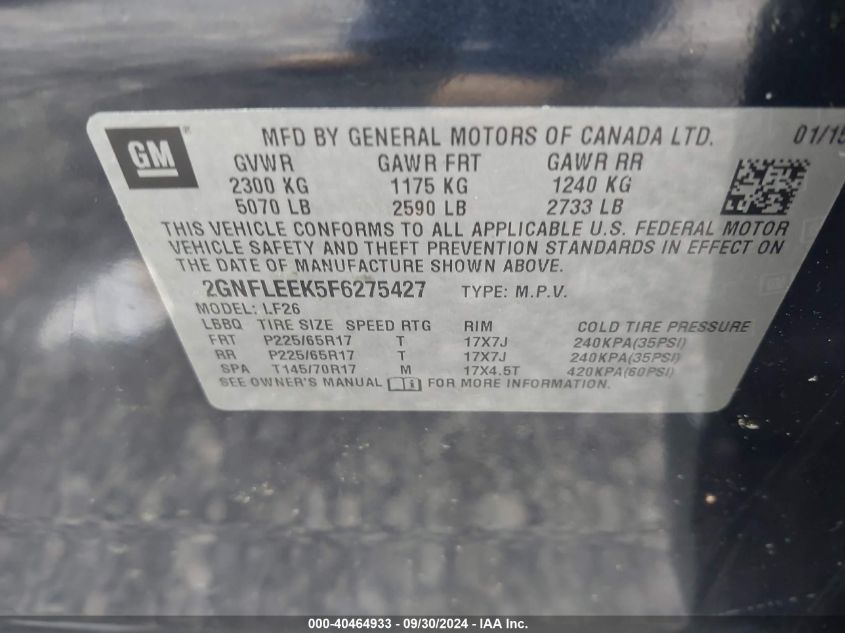 2GNFLEEK5F6275427 2015 Chevrolet Equinox Ls