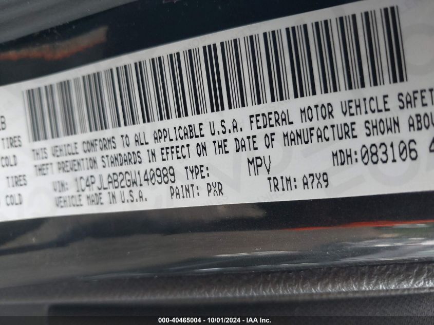 1C4PJLAB2GW140989 2016 Jeep Cherokee Sport