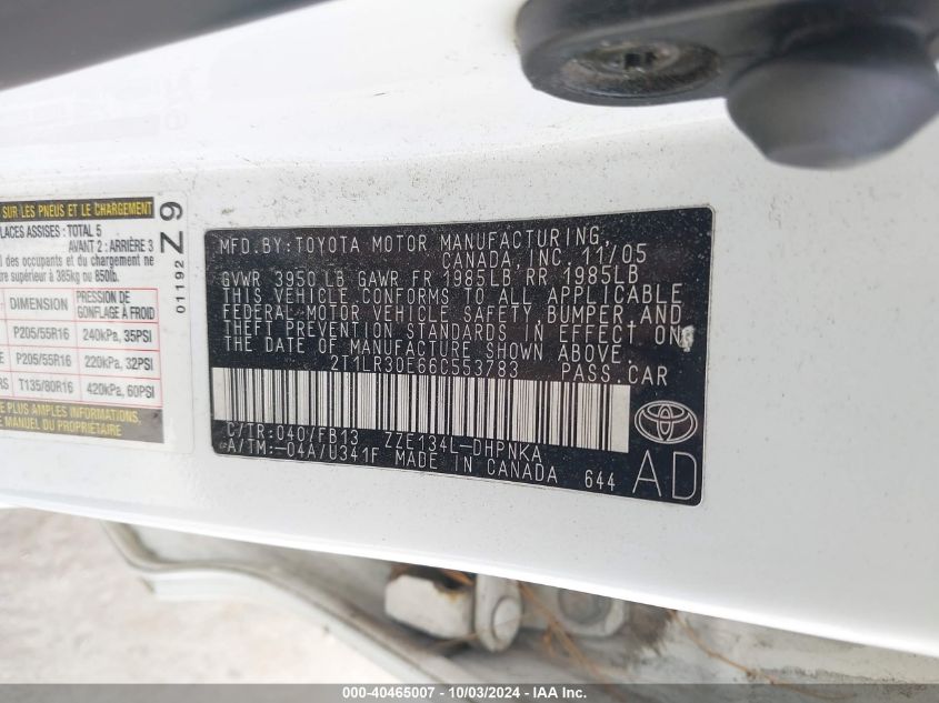 2T1LR30E66C553783 2006 Toyota Matrix Xr