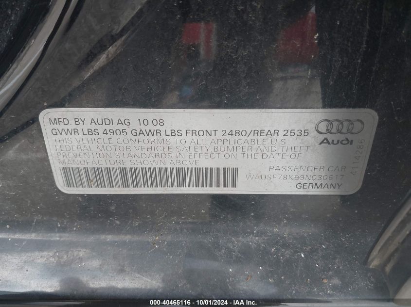 WAUSF78K99N030617 2009 Audi A4 2.0T Premium