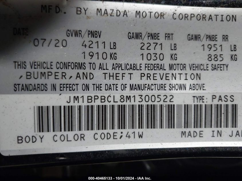 JM1BPBCL8M1300522 2021 Mazda 3 Preferred