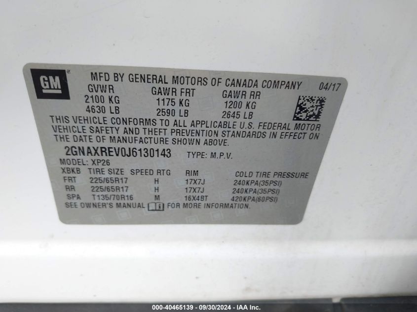 2GNAXREV0J6130143 2018 Chevrolet Equinox Ls