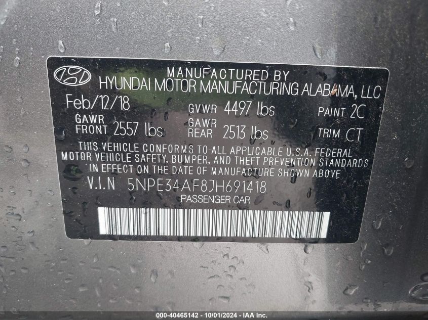 5NPE34AF8JH691418 2018 Hyundai Sonata Sport