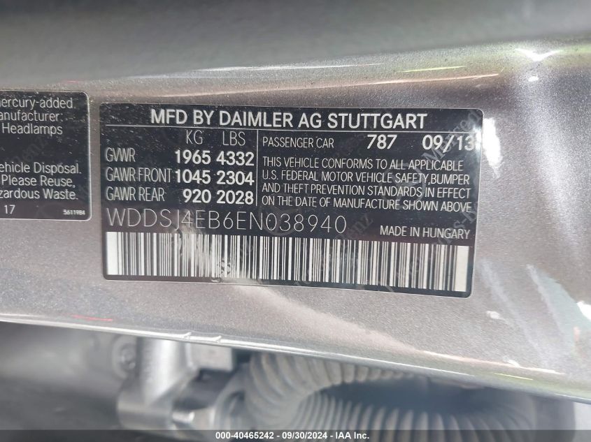 WDDSJ4EB6EN038940 2014 Mercedes-Benz Cla 250