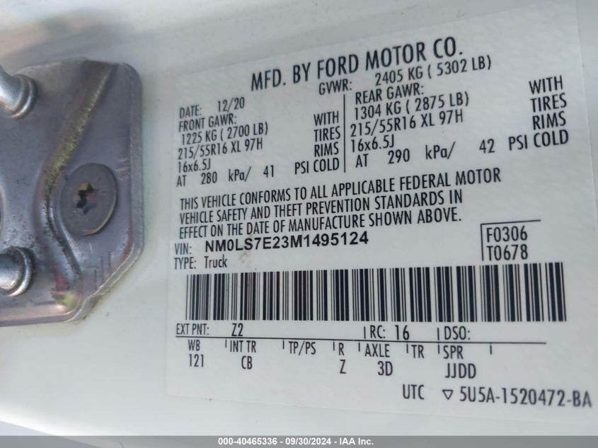 NM0LS7E23M1495124 2021 Ford Transit Connect Xl Cargo Van