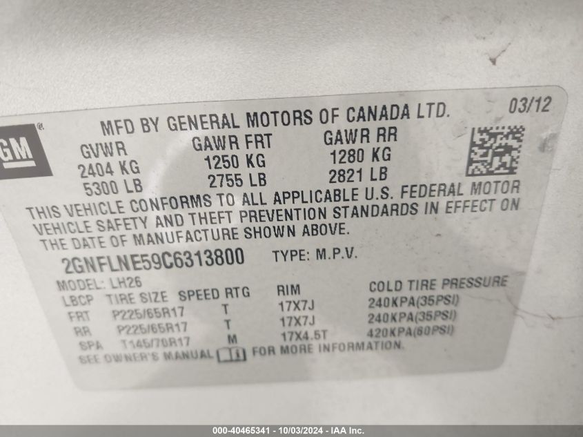 2GNFLNE59C6313800 2012 Chevrolet Equinox 2Lt