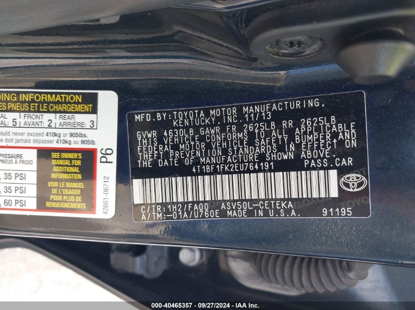 4T1BF1FK2EU764191 2014 Toyota Camry L