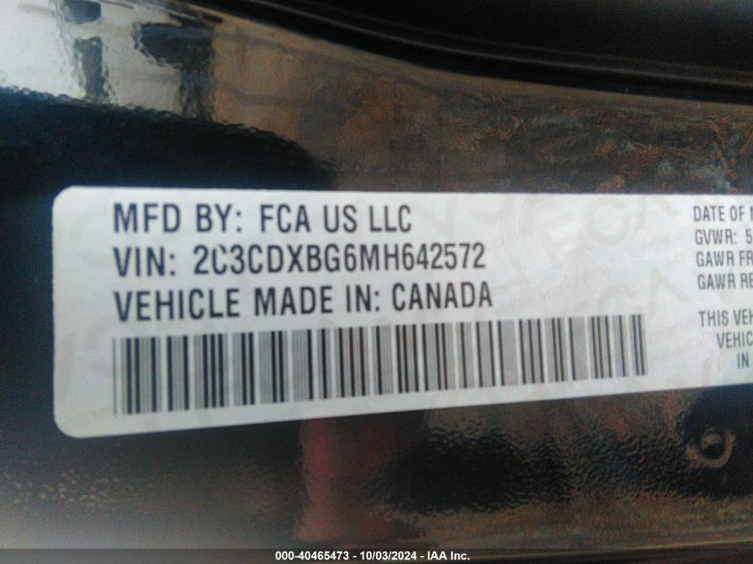 2C3CDXBG6MH642572 2021 Dodge Charger Sxt Rwd