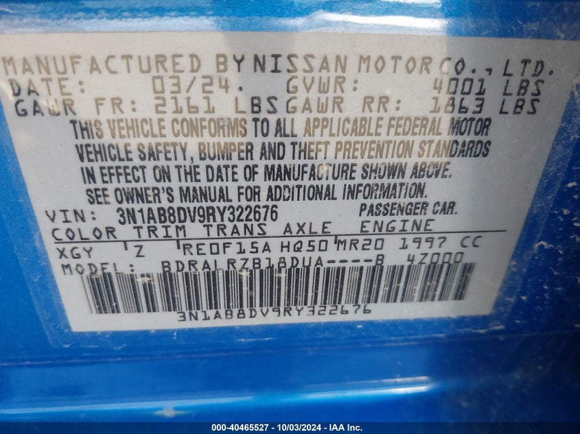 3N1AB8DV9RY322676 2024 Nissan Sentra Sr Xtronic Cvt