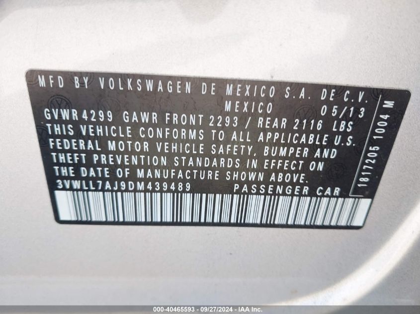 3VWLL7AJ9DM439489 2013 Volkswagen Jetta 2.0L Tdi