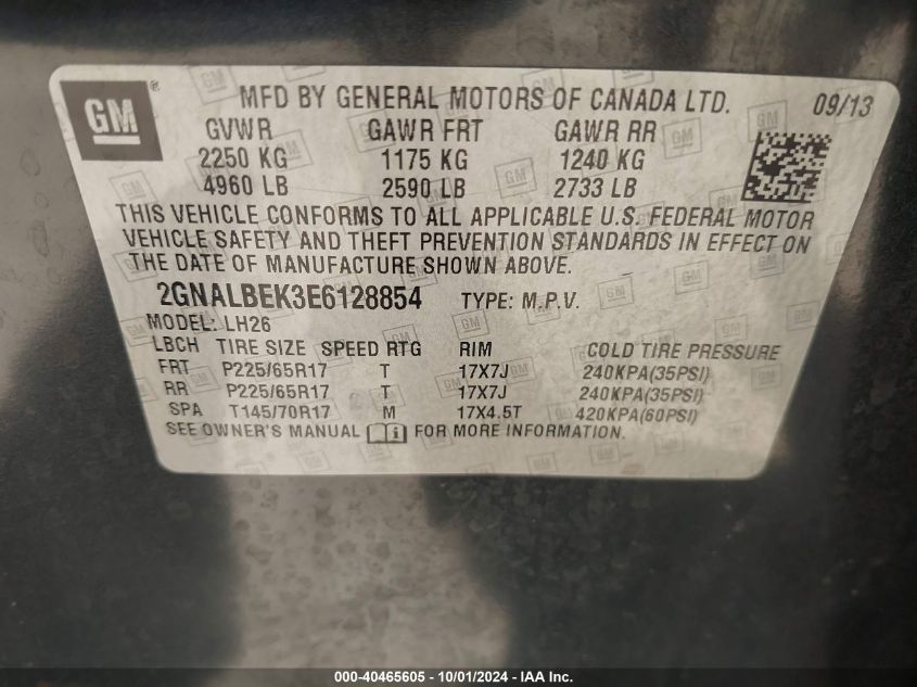 2GNALBEK3E6128854 2014 Chevrolet Equinox Lt