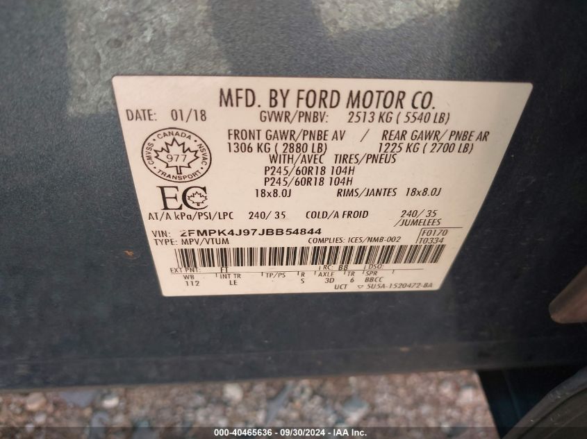 2FMPK4J97JBB54844 2018 Ford Edge Sel