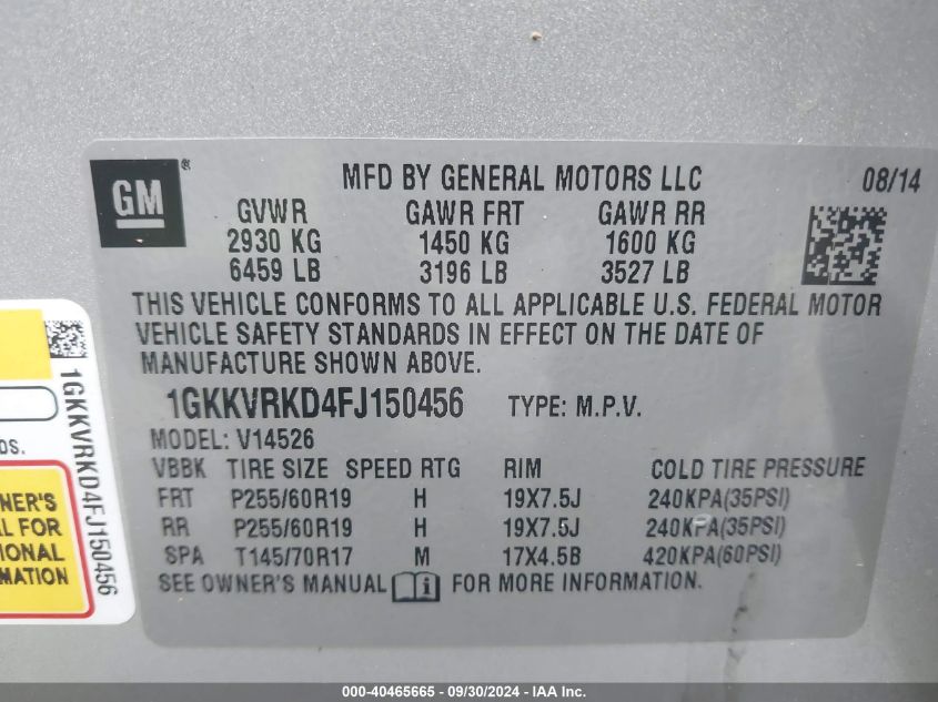 1GKKVRKD4FJ150456 2015 GMC Acadia Slt-1