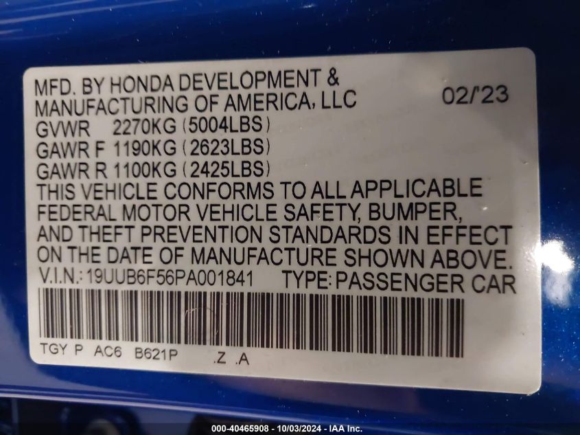 19UUB6F56PA001841 2023 Acura Tlx A-Spec Package