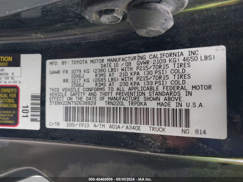 5TENX22N79Z638829 2009 Toyota Tacoma